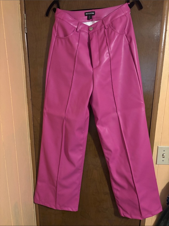 PrettyLittleThing Pants - Pink pleather long pants